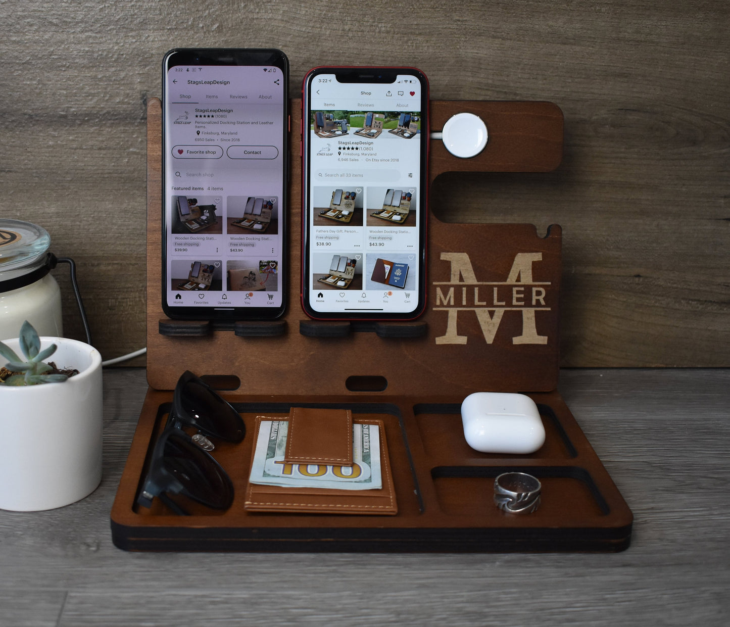 Wooden Docking Station for 2 Phones - SL10